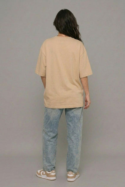 Cool Bee The Totem Tee Beige for Women - Oversized Graphic Tee Streetwear India - Lifestyle View