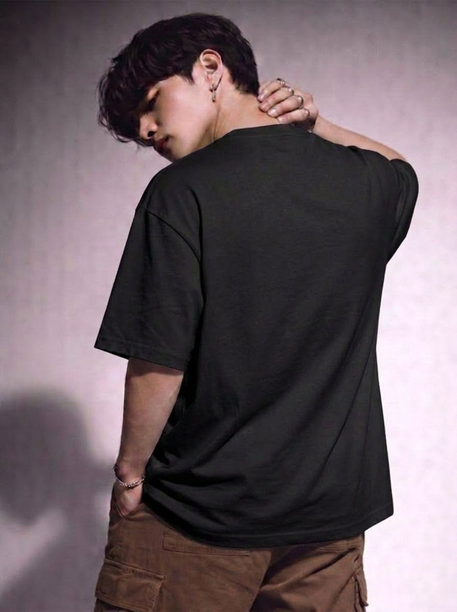 Cool Bee Canvas Chords Tee Black for Men - Black Oversized Graphic Tee Streetwear India - Lifestyle View