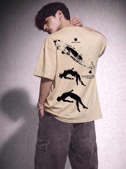 Cool Bee Orbital Drift Tee Beige for Men - Beige Oversized Graphic Tee Streetwear India - Detail View