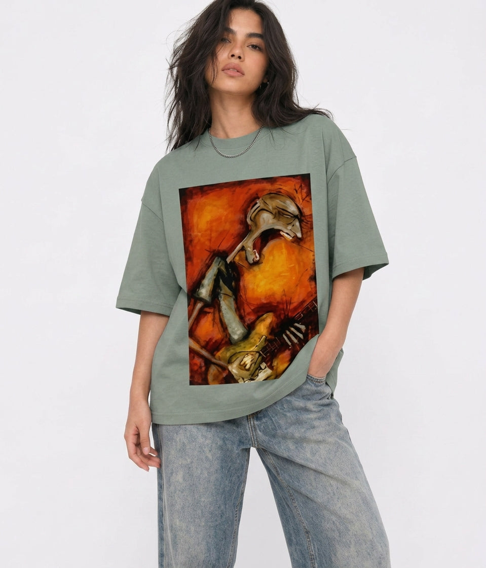 Cool Bee Canvas Chords Tee Green for Women - Green Oversized Graphic Tee Streetwear India