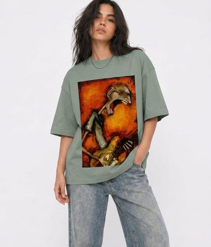 Cool Bee Canvas Chords Tee Green for Women - Green Oversized Graphic Tee Streetwear India