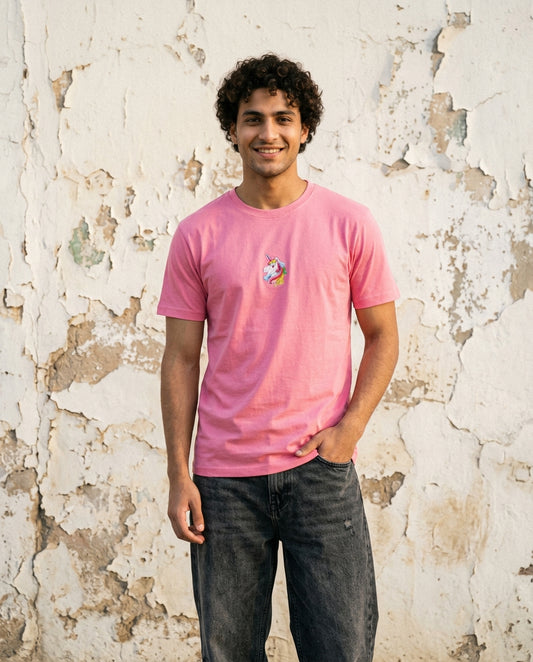 Cool Bee Essential Cotton Crew Neck T-Shirt Pink for Men - Pink Regular Fit Tee India