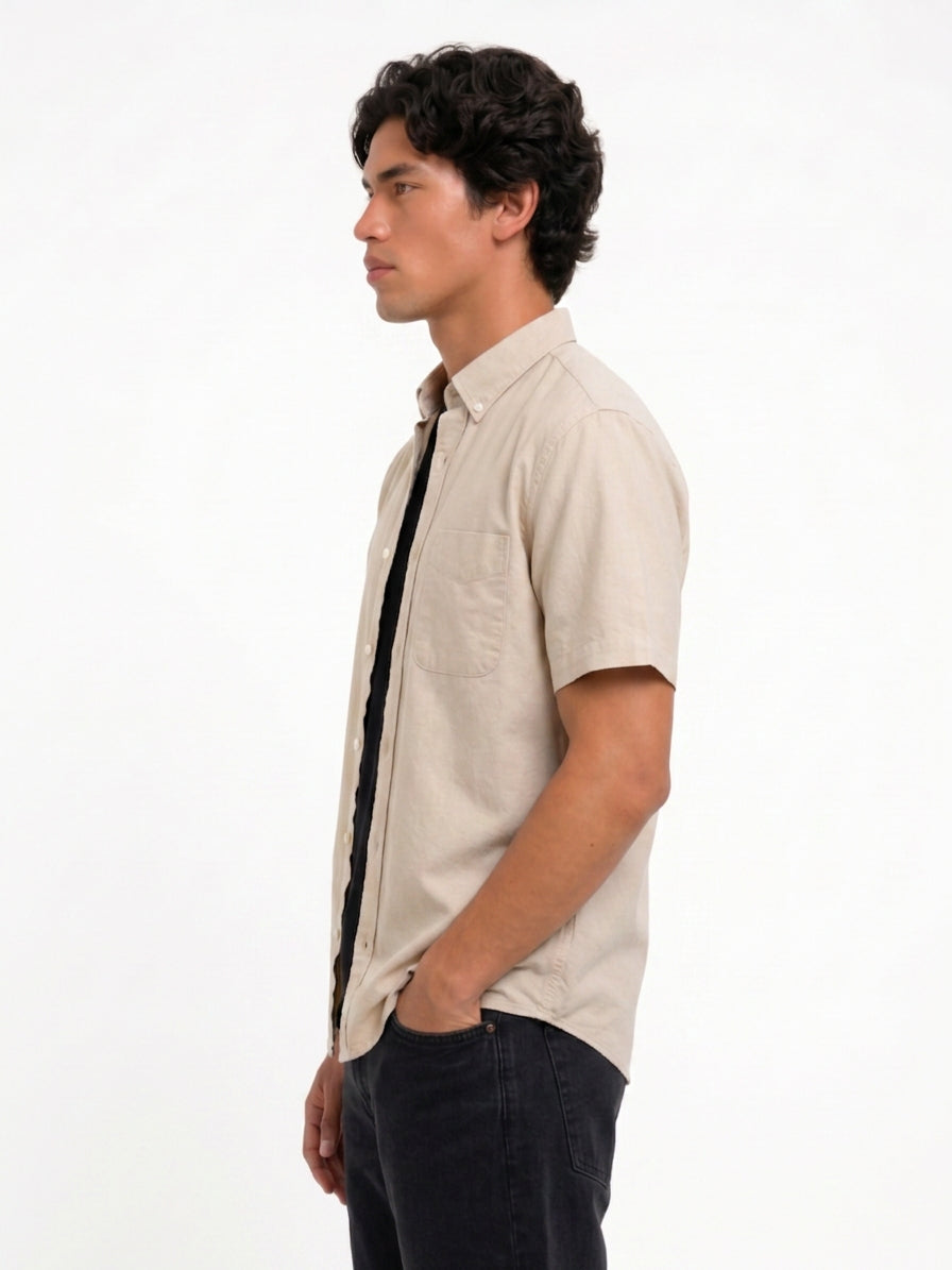 Cool Bee Oxford Casual Half Shirt Beige for Men - Premium Half Sleeve Casual Shirt India - Lifestyle View