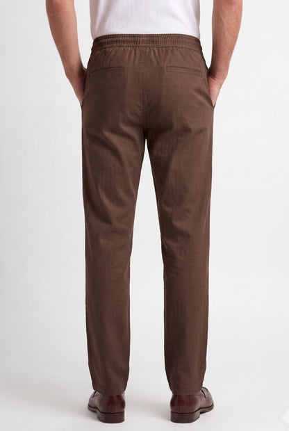 Cool Bee Linen Travel Pants Brown for Men - Brown Linen Travel Pants Lightweight India - Back View