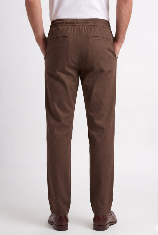 Cool Bee Linen Travel Pants Brown for Men - Brown Linen Travel Pants Lightweight India - Back View