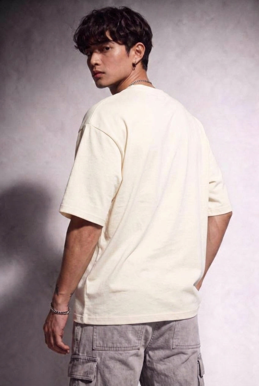 Cool Bee Glitch Portrait Tee Off White for Men - Off White Oversized Graphic Tee Streetwear India - Lifestyle View