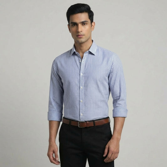 Super Premium Slim Fit Blue Deep Striped Oxford Shirt