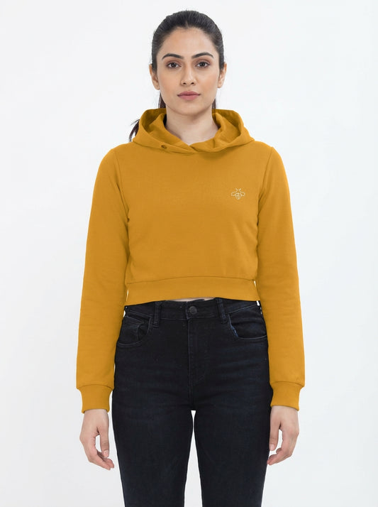 Female Cropped Hoodie- Mustard Yellow | Cool Bee