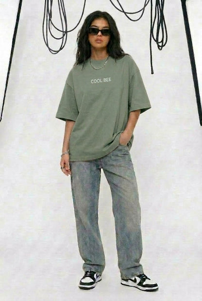 Cool Bee Silent Muse Tee Green for Women - Oversized Graphic Tee Streetwear India - Lifestyle View