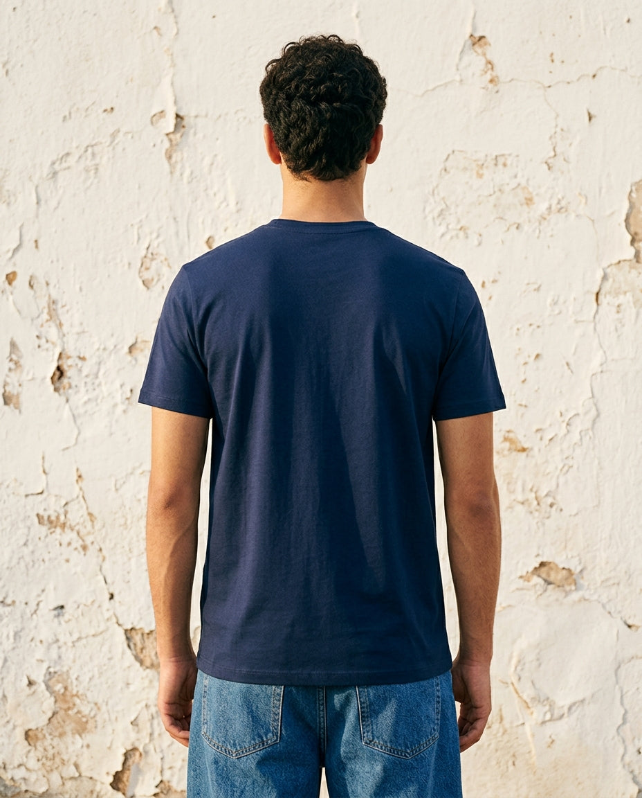 Cool Bee Essential Cotton Crew Neck T-Shirt Navy Blue for Men - Navy Blue Regular Fit Tee India - Back View