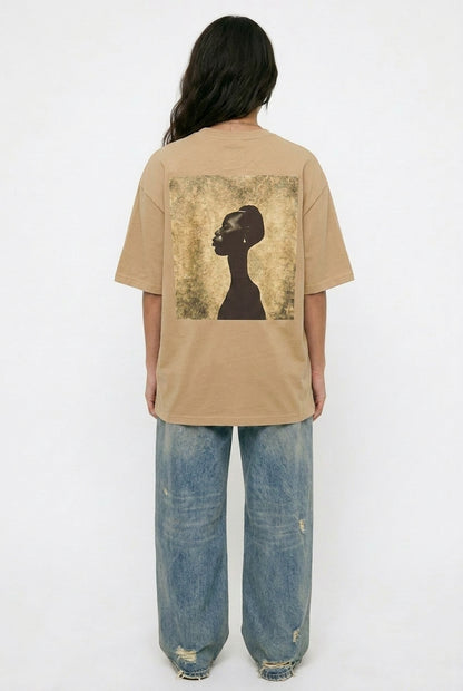 Cool Bee Silent Muse Tee Beige for Women - Oversized Graphic Tee Streetwear India - Detail View