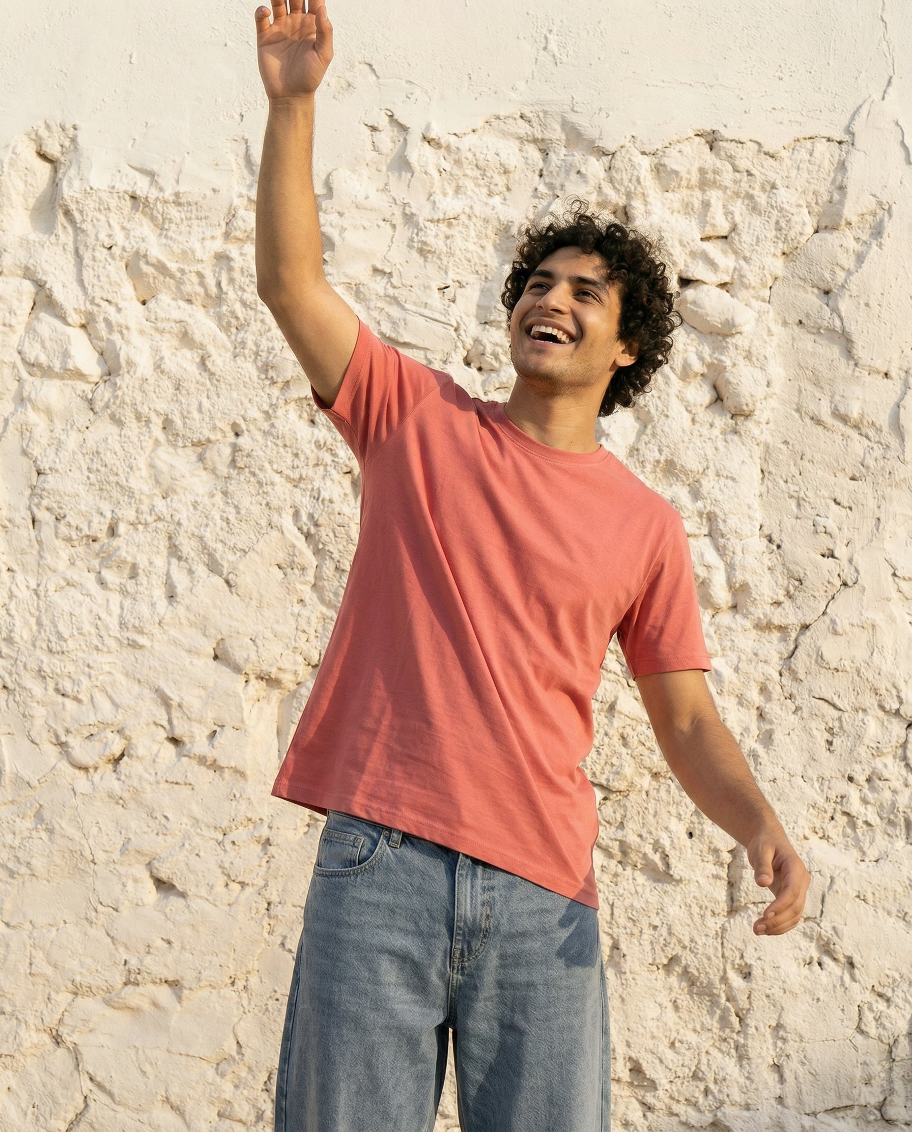 Cool Bee Essential Cotton Crew Neck T-Shirt Red for Men - Red Regular Fit Tee India - Lifestyle View