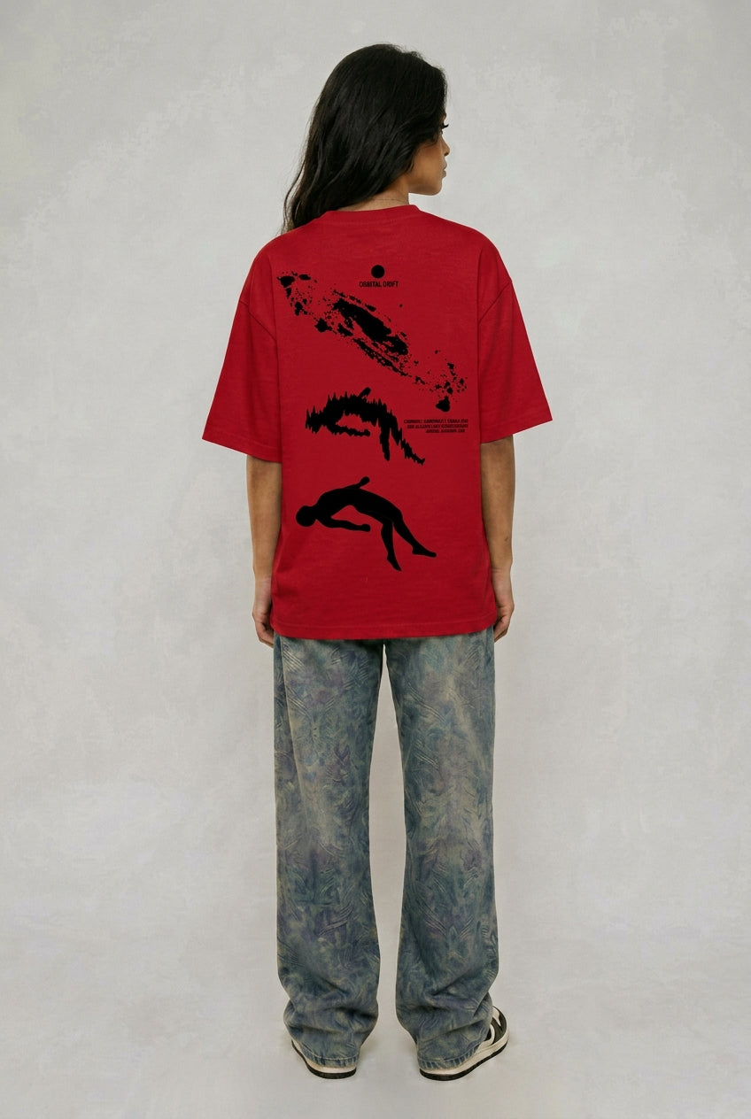 Cool Bee Orbital Drift Tee Red for Women - Oversized Graphic Tee Streetwear India - Detail View