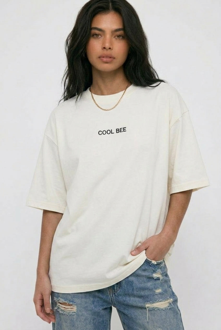 Cool Bee Silent Muse Tee White for Women - White Oversized Graphic Tee Streetwear India - Back View
