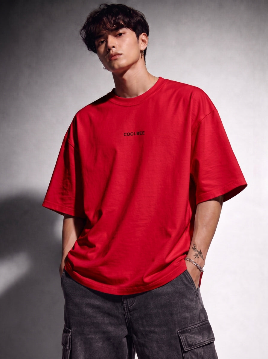 Cool Bee Orbital Drift Tee Red for Men - Red Oversized Graphic Tee Streetwear India - Back View