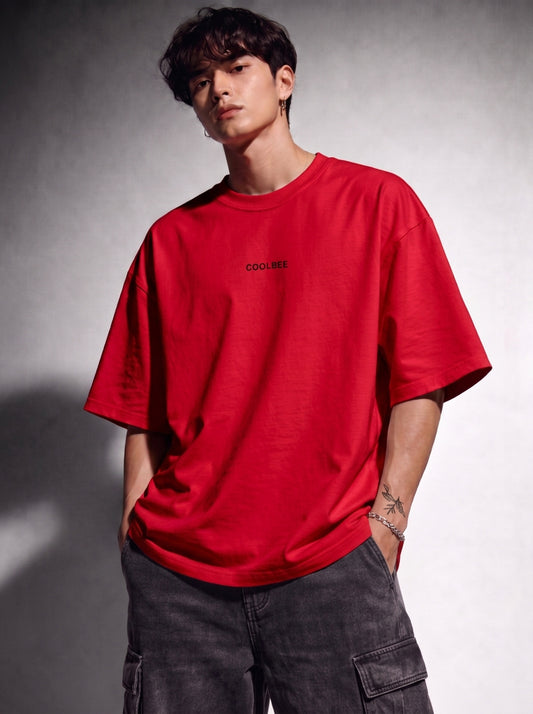 Cool Bee Orbital Drift Tee Red for Men - Red Oversized Graphic Tee Streetwear India - Back View