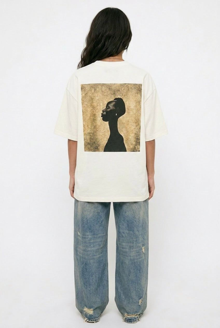 Cool Bee Silent Muse Tee White for Women - Oversized Graphic Tee Streetwear India - Detail View