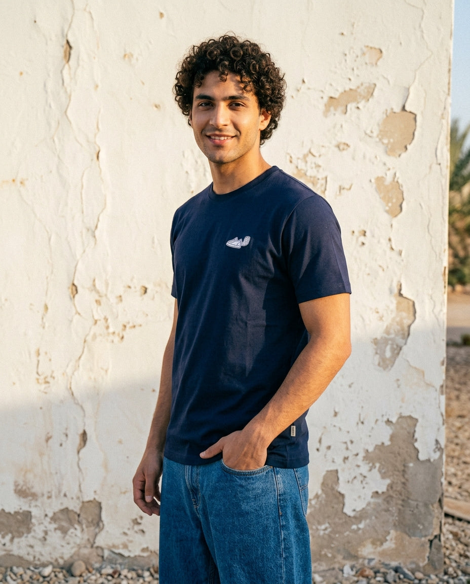 Cool Bee Essential Cotton Crew Neck T-Shirt Navy Blue for Men - Navy Blue Regular Fit Tee India - Lifestyle View