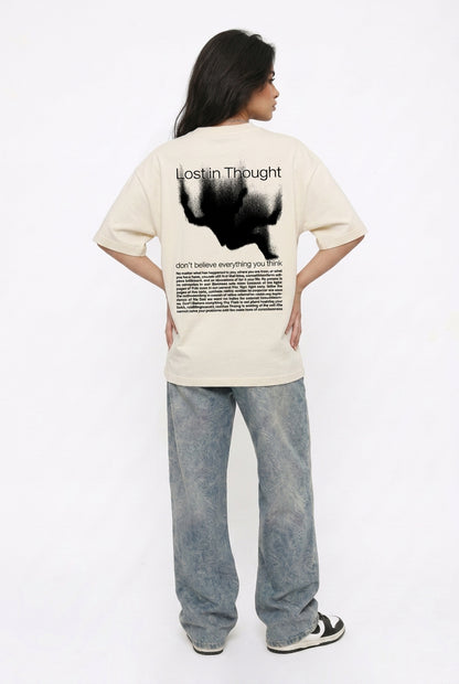 Cool Bee Lost in Thoughts Tee White for Women - Oversized Graphic Tee Streetwear India - Lifestyle View