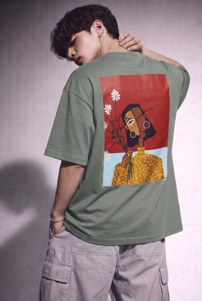 Cool Bee Cubist Bloom Oversize Tee Green for Men - Green Oversized Graphic Tee Streetwear India
