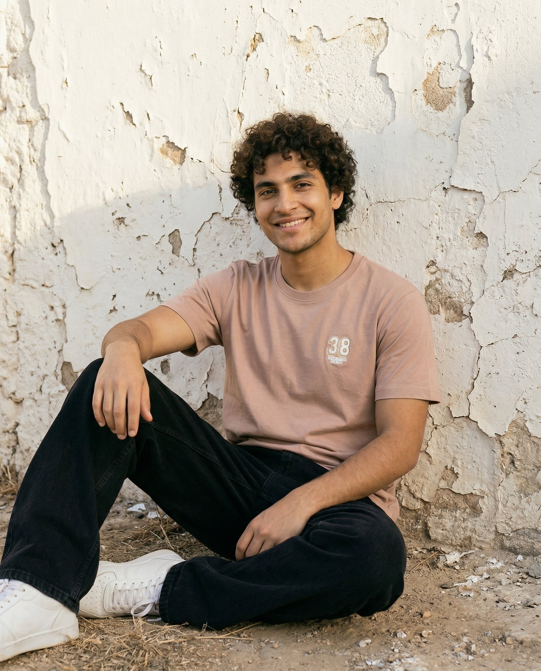 Cool Bee Essential Cotton Crew Neck T-Shirt Beige for Men - Lifestyle View