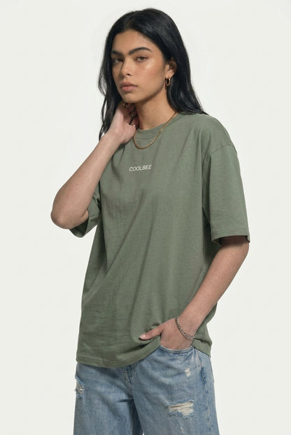 Cool Bee Cubist Bloom Oversize Tee Green for Women - Oversized Graphic Tee Streetwear India - Back View