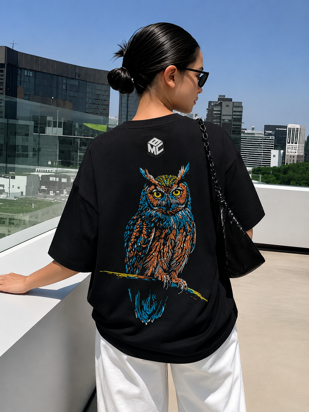 Neon Owl Graphic Tee Black