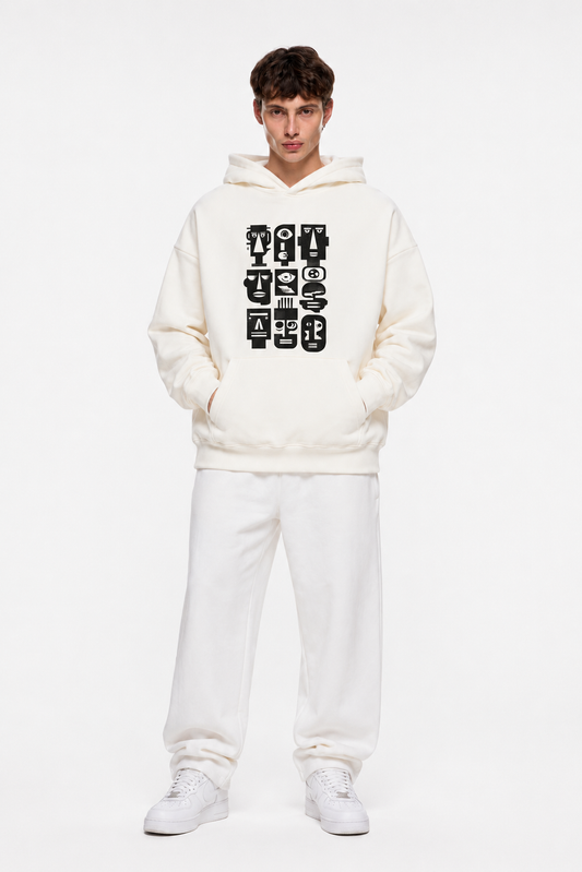 Mono Faces Hoodie White – Coolbee Store oversized hoodie, photo 2 of 5