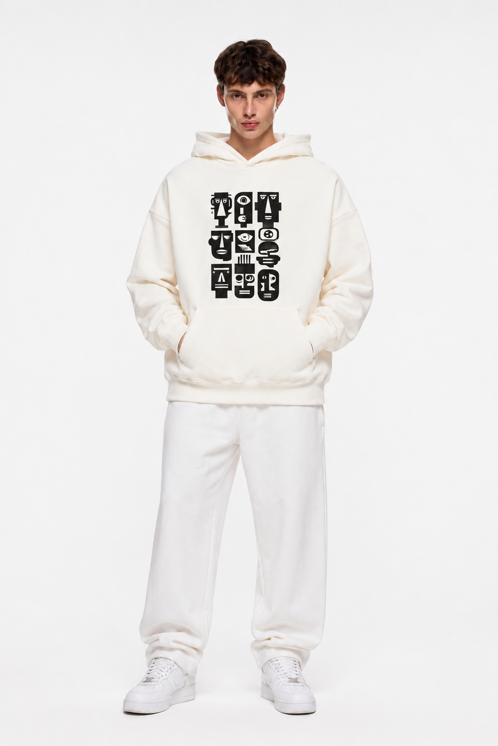 Mono Faces Hoodie White