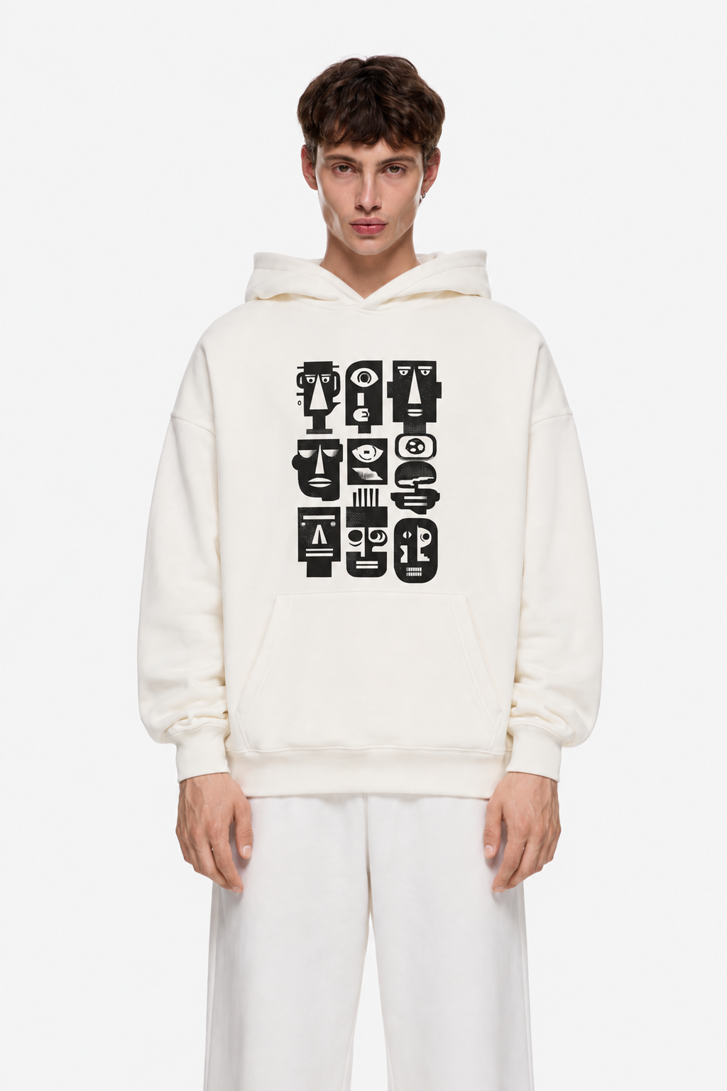 Mono Faces Hoodie White