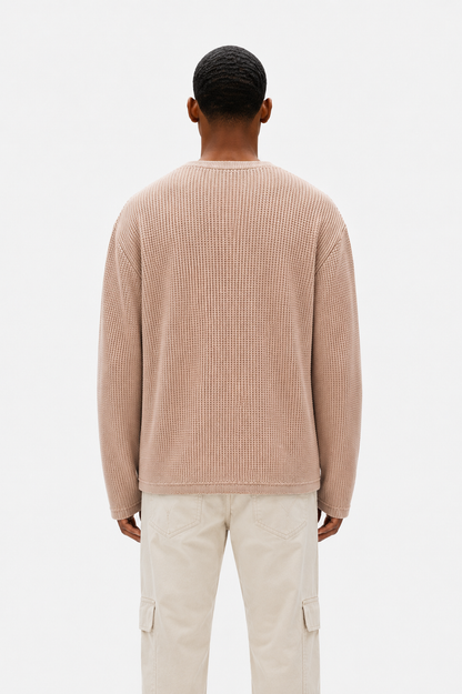 Coolbee Store Ghost Harvest Waffle Tee Beige – close-up fabric detail