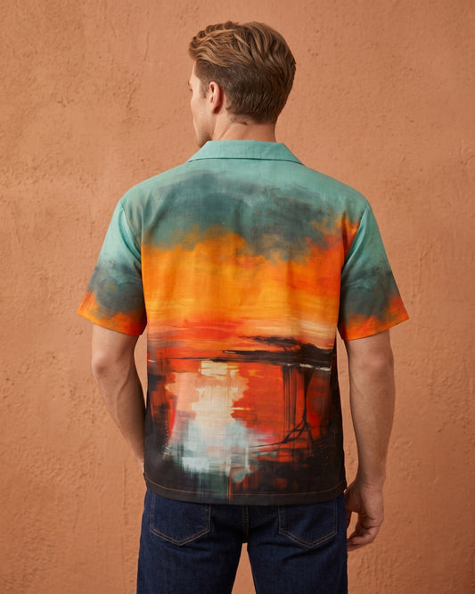 Cool Bee Amber Skies Camp Shirt for Men - Premium Mercerised Cotton Spread Collar Shirt India - Back View