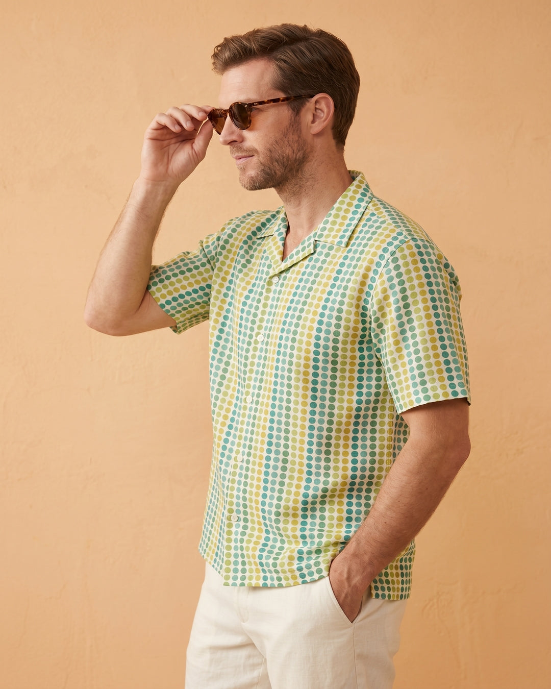 Cool Bee Citrus Breeze Camp Shirt for Men - Premium Mercerised Cotton Spread Collar Shirt India - Styled View