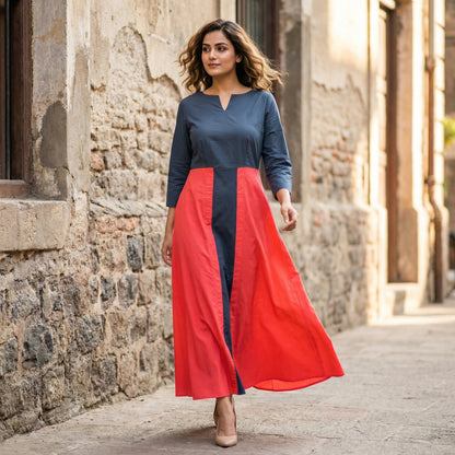 Midnight & Coral Column Dress Red Black