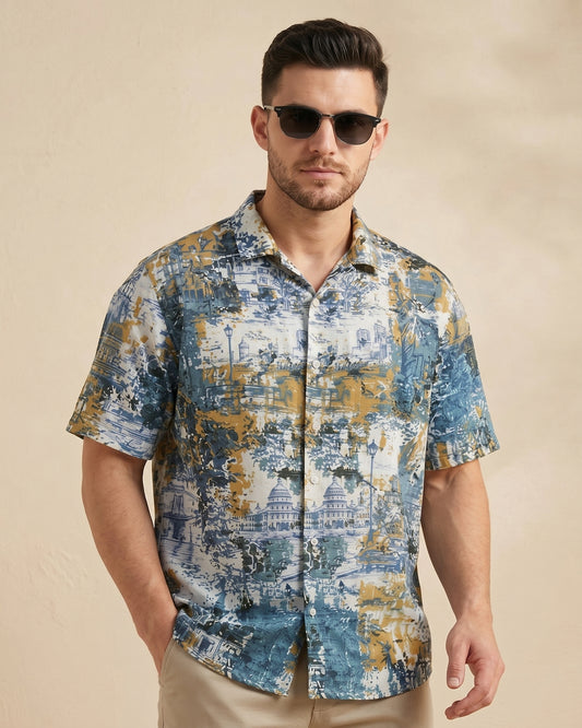 Cool Bee Vintage Toile Resort Shirt for Men - Premium Mercerised Cotton Spread Collar Shirt India - Front View