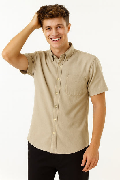 Premium Oxford Casual Half Shirt Beige