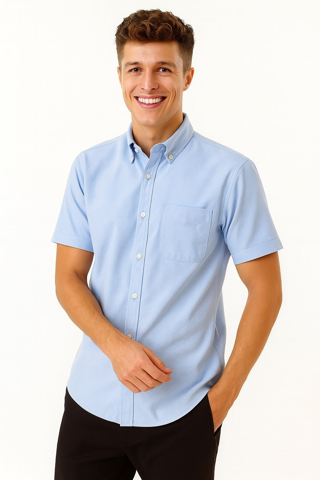 Cool Bee Premium Oxford Casual Half Shirt Light Blue for Men - Light Blue Premium Half Sleeve Casual Shirt India