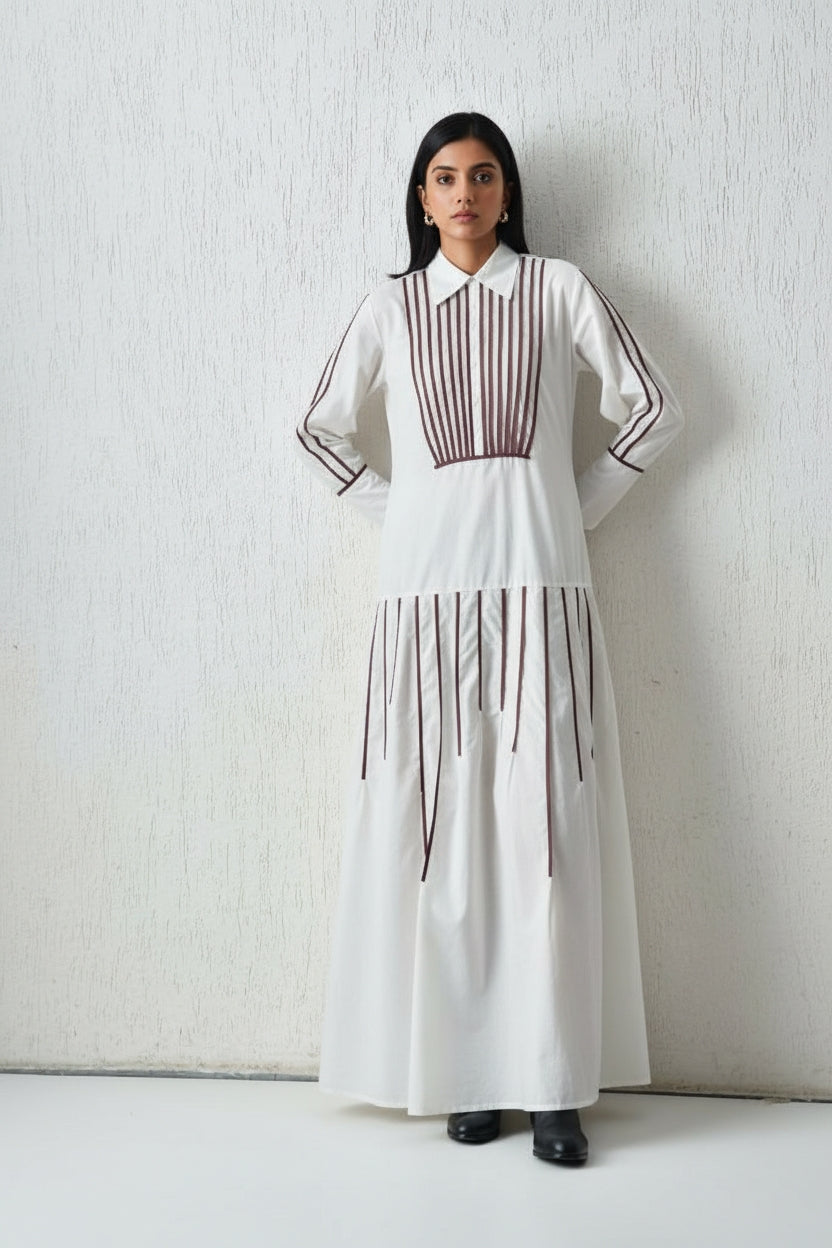 Perspective Grid Trapeze Dress White | Coolbee Store