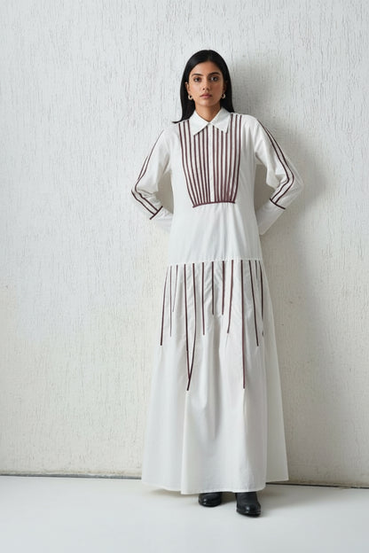 Perspective Grid Trapeze Dress White