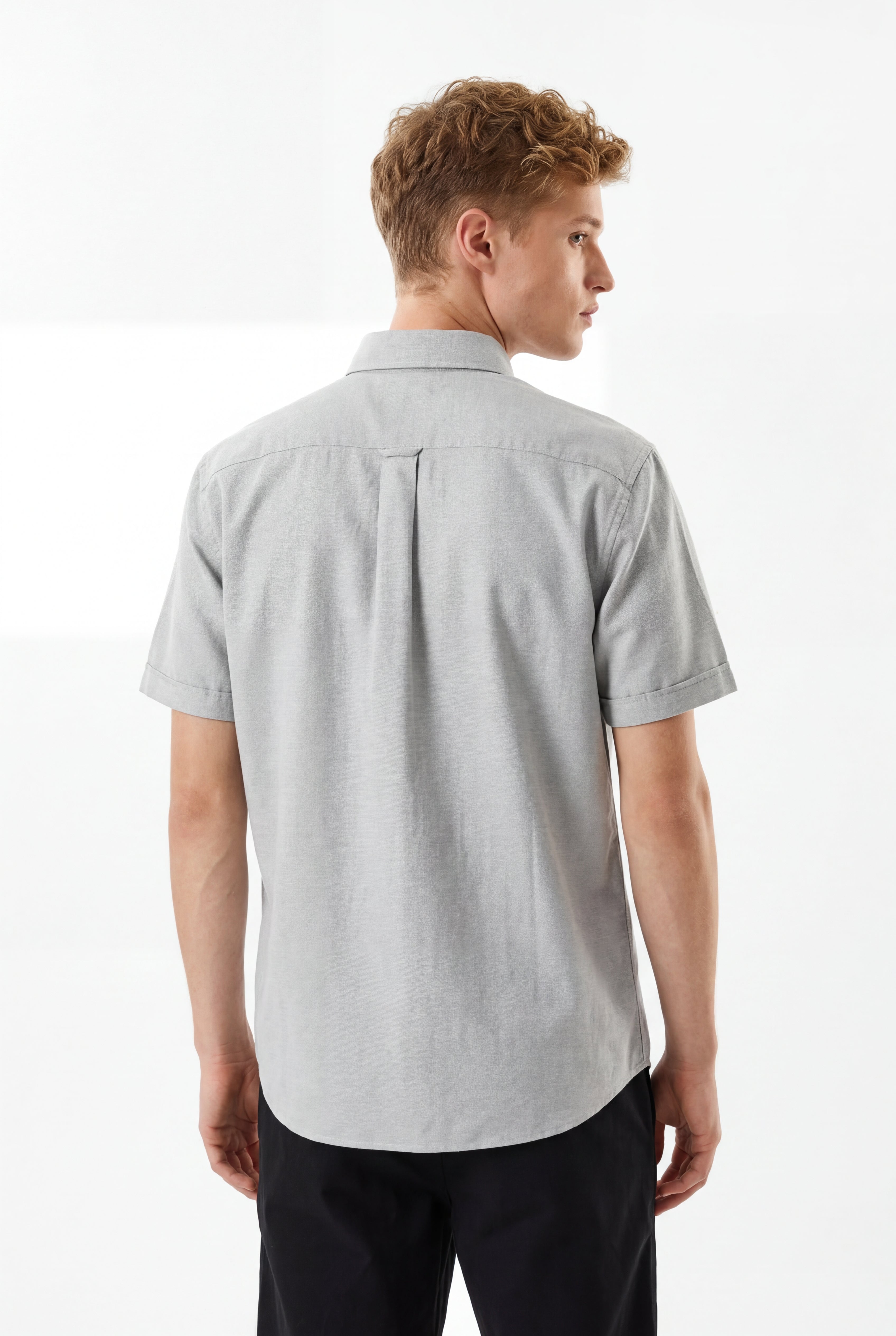 Cool Bee Premium Oxford Casual Half Shirt Grey for Men - Grey Premium Half Sleeve Oxford Shirt India - Back View