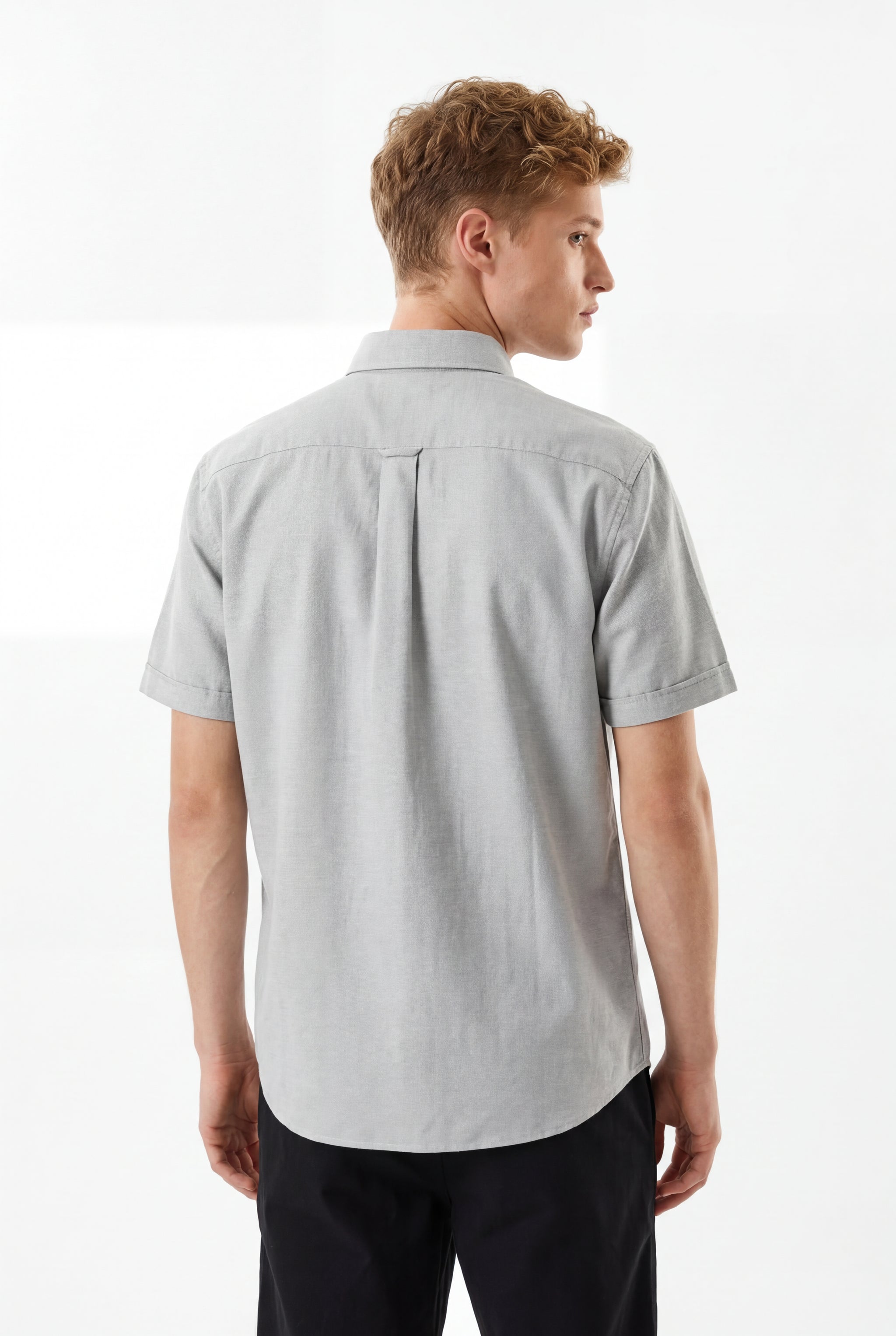 Cool Bee Premium Oxford Casual Half Shirt Grey for Men - Grey Premium Half Sleeve Oxford Shirt India - Back View