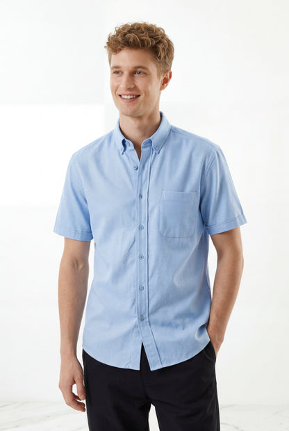 Cool Bee Premium Oxford Casual Half Shirt Blue for Men - Blue Premium Half Sleeve Oxford Shirt India - Back View