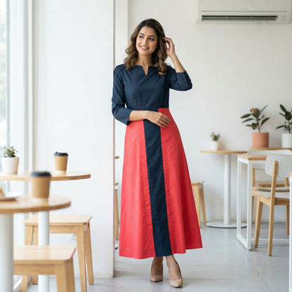 Midnight & Coral Column Dress Red Black