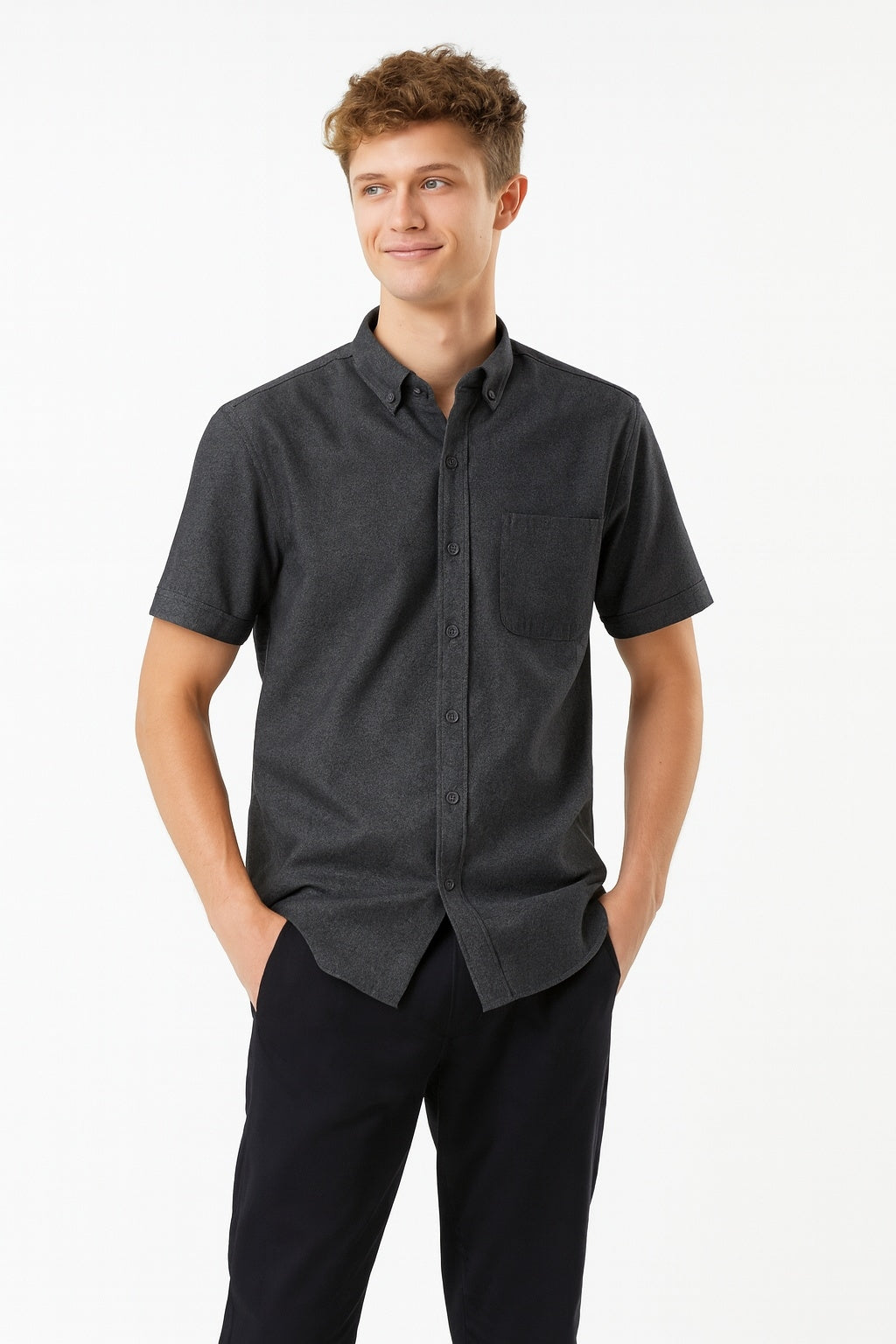 Cool Bee Premium Oxford Casual Half Shirt Black for Men - Black Premium Half Sleeve Oxford Shirt India - Detail View
