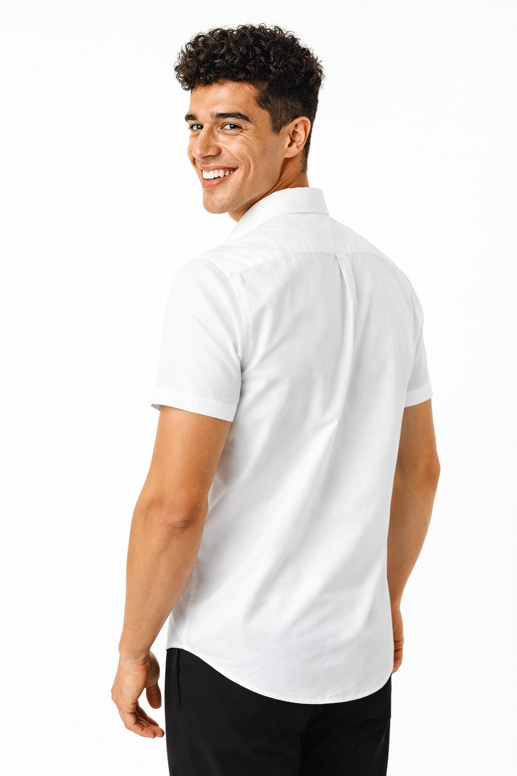 Cool Bee Premium Oxford Casual Half Shirt White for Men - White Premium Half Sleeve Oxford Shirt India - Back View