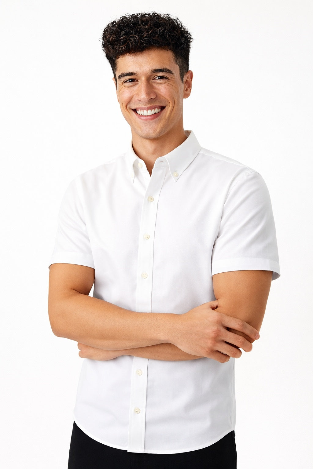 Cool Bee Premium Oxford Casual Half Shirt White for Men - White Premium Half Sleeve Oxford Shirt India - Detail View