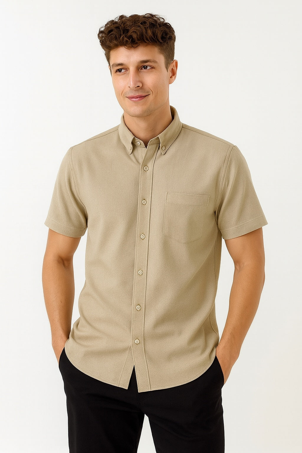 Cool Bee Premium Oxford Casual Half Shirt Beige for Men - Beige Premium Half Sleeve Oxford Shirt India