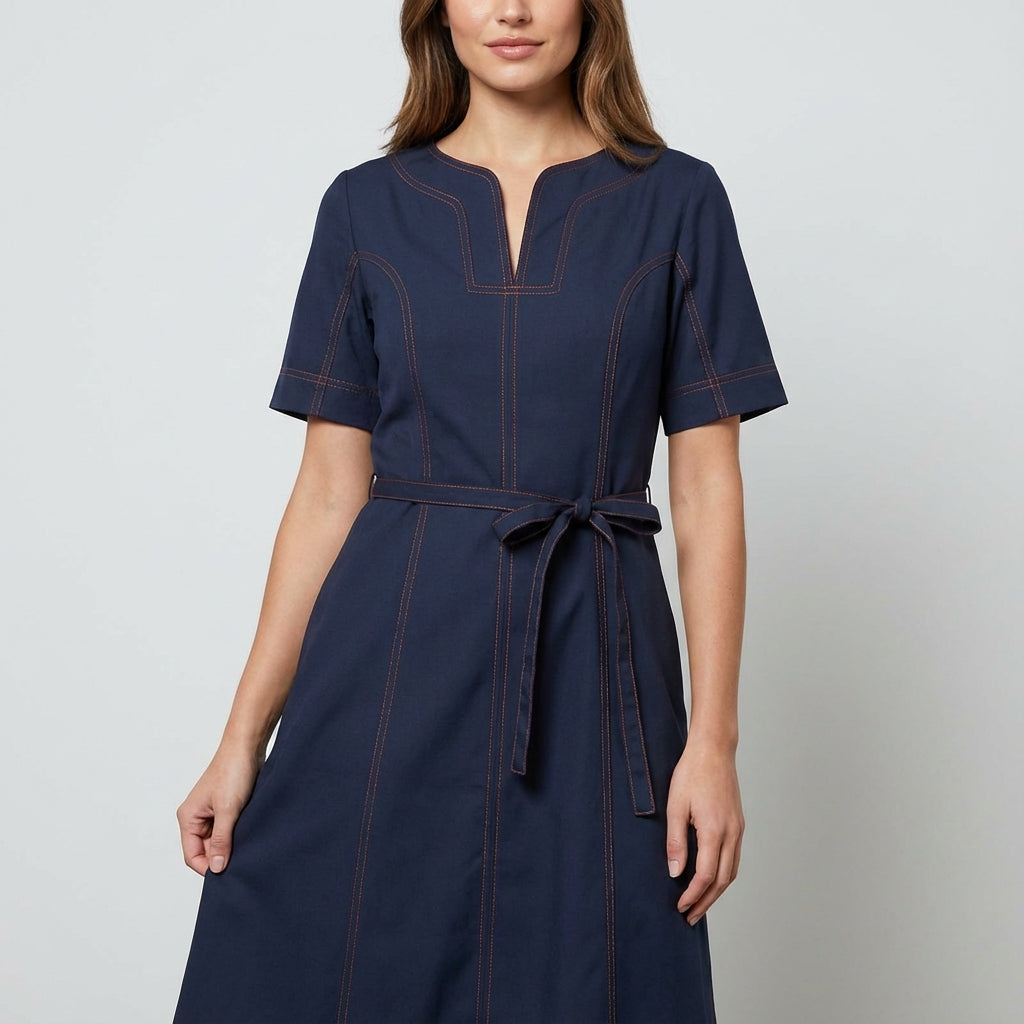 Crimson-Stitch Utility Midi Dress Navy Blue | Cool Bee