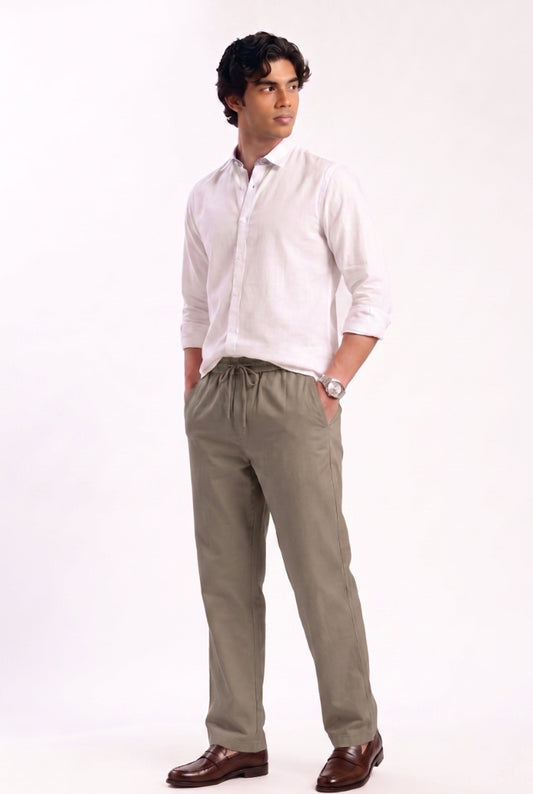 Cool Bee Linen Travel Pants Dark Beige for Men - Dark Beige Linen Travel Pants Lightweight India - Back View