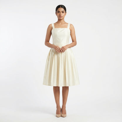 Timeless Elegance Ivory Pleated Midi Short Dress | Cool Bee